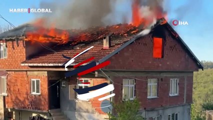 Zonguldak'ta panik anları! Yangın evin çatısını sardı