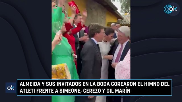 Almeida y sus invitados en la boda corearon el himno del Atleti frente a Simeone, Cerezo y Gil Marín