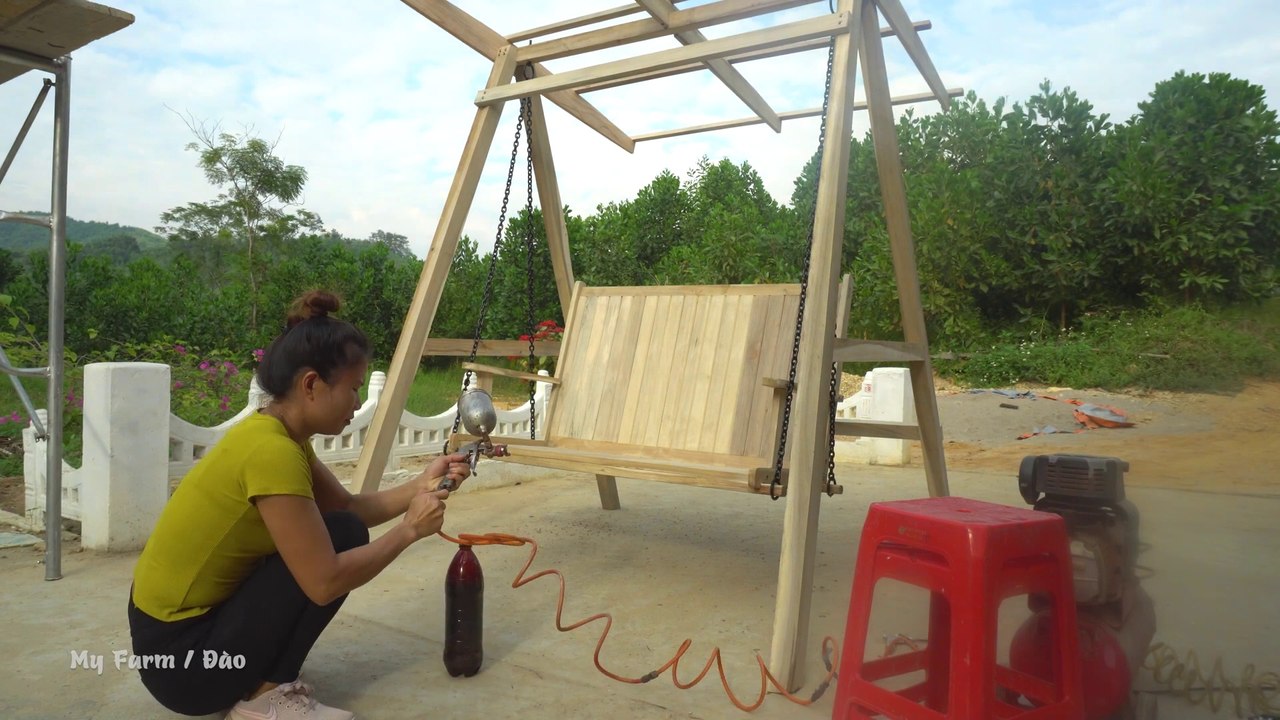 Woodworking Skills Make Wooden Swing - Relax on the swing after a hard day of work - My Farm
