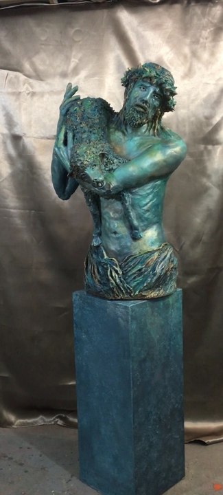 Sculpture céramique patinee -Agneau de Dieux