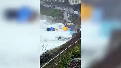 Storm Pierrick: Beach huts blown into sea