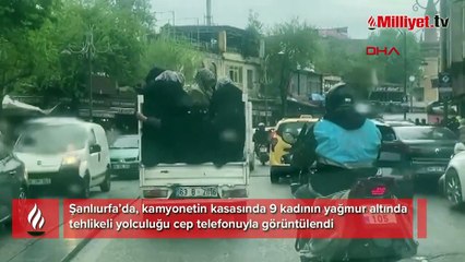 Kamyonet kasasında tehlikeli yolculuk kamerada