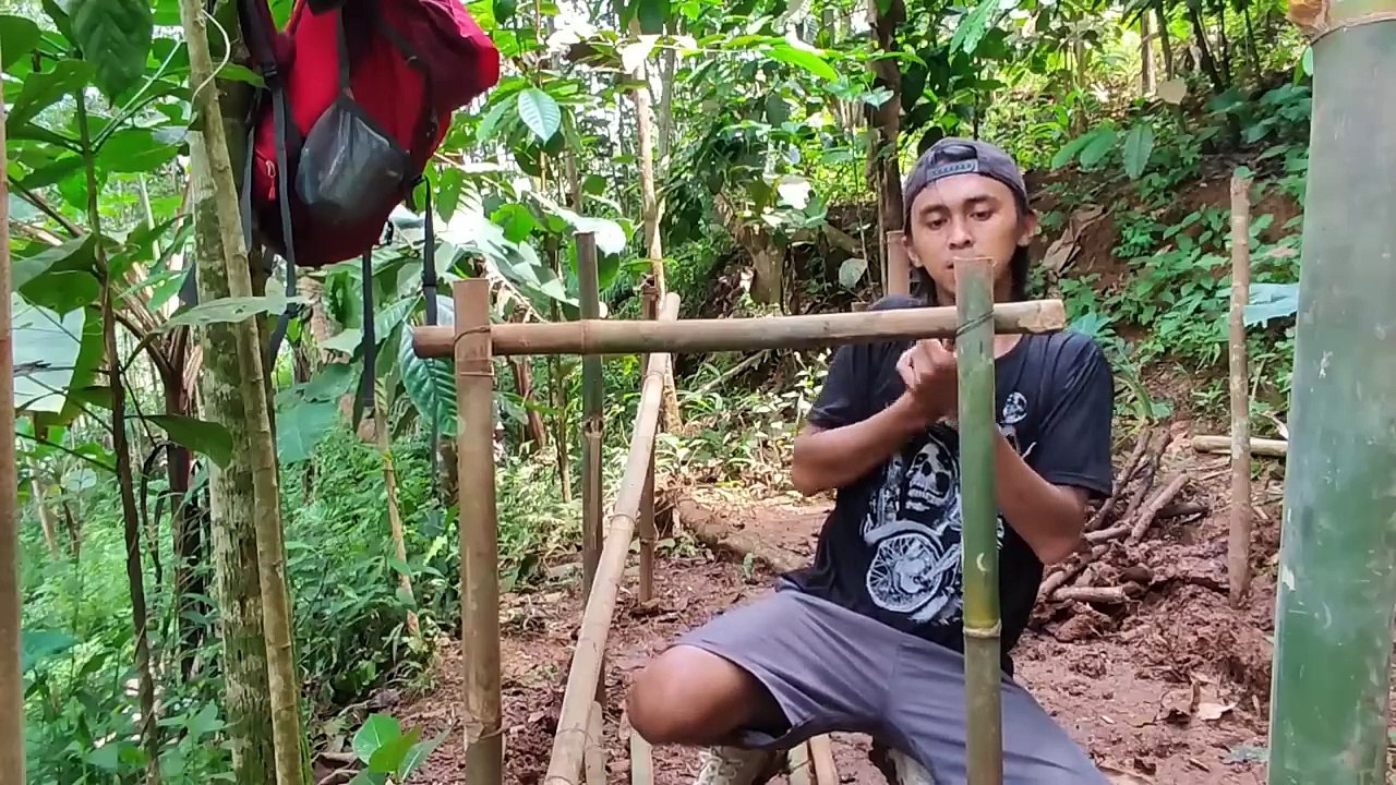 Solo camping in heavy rain all day || Building a cocoon shelter