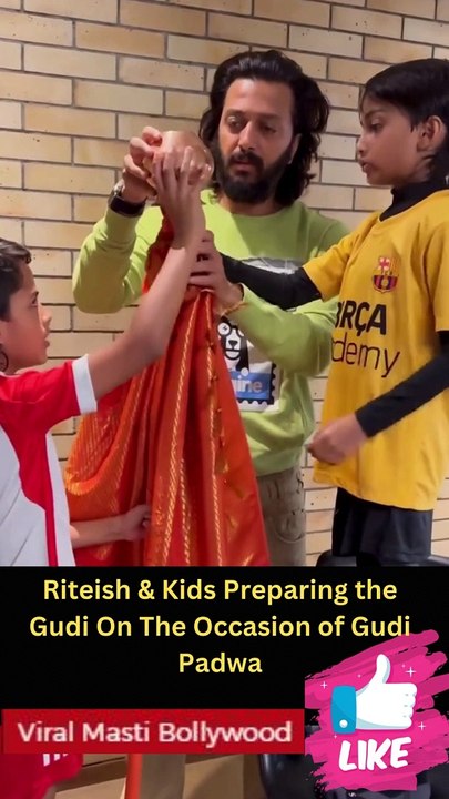 Riteish & Kids Preparing the Gudi On The Occasion of Gudi Padwa