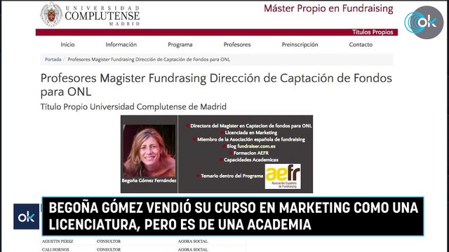 Begoña Gómez vendió su curso en Marketing como una licenciatura, pero es de una academia