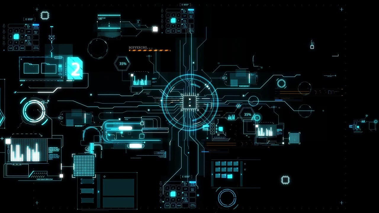 4K 100% Royalty-Free Stock Footage _ Technology HUD Element Intro Background _ No Copyright Video