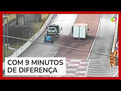 Vídeo mostra dois caminhões desgovernados juntos em área de escape no Paraná