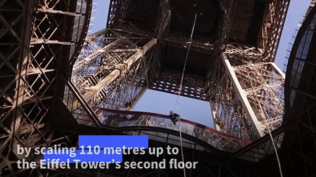 French athlete breaks world record by rope-climbing Eiffel Tower