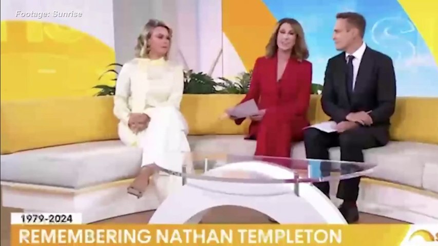 Sunrise presenter Natalie Barr broke down live on-air while paying tribute to her breakfast show colleague Nathan Templeton, who died suddenly this week due to a medical episode. Courtesy: Sunrise/Seven Network