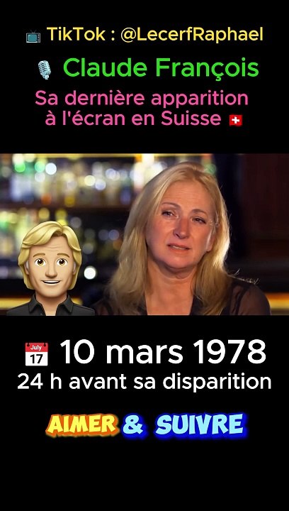  10 mars 1978 - 24 h avant sa tragique disparition - ️ Claude François Sa dernière apparition à l'écran en Suisse