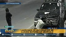 ¡De no parar! Delincuentes roban batería de vehículo estacionado en Ate
