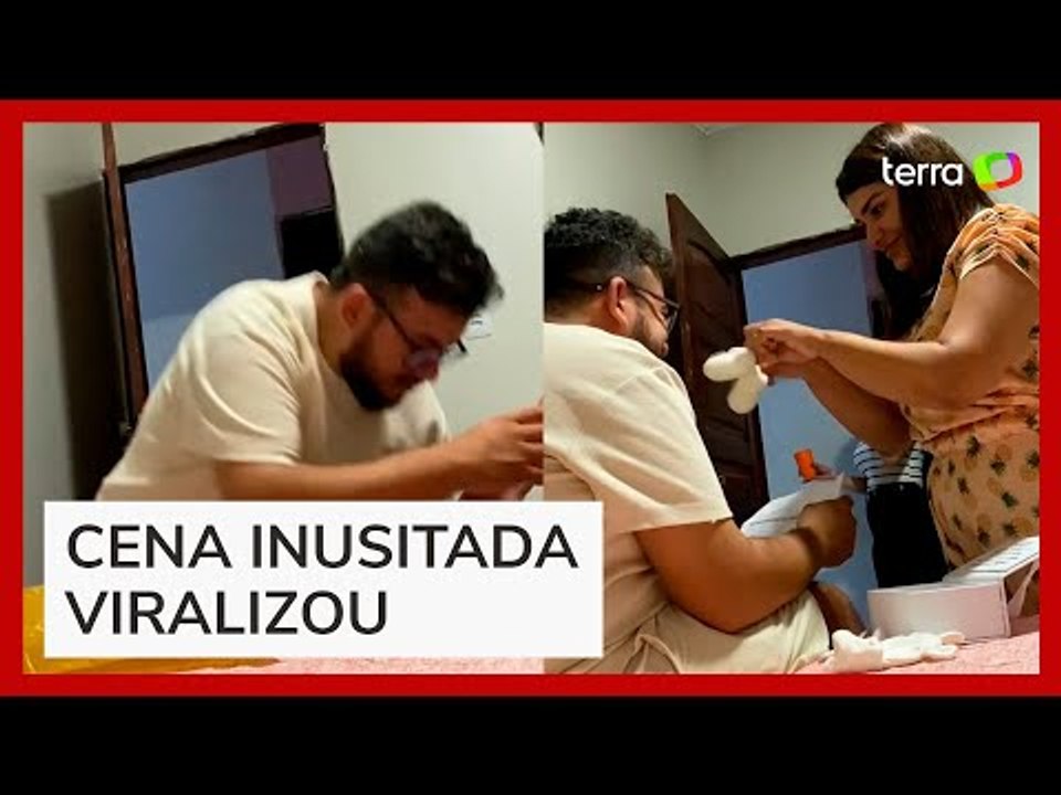 Homem desmaia ao descobrir gravidez da esposa, e cena viraliza nas redes sociais