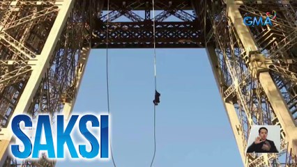 Babaeng nag-ala spider-woman, inakyat ang 110-metrong bahagi ng Eiffel Tower gamit ang lubid | Saksi