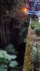 Vídeo: Ônibus quase cai de ponte em MG e rabisco em pedra no local chama a atenção