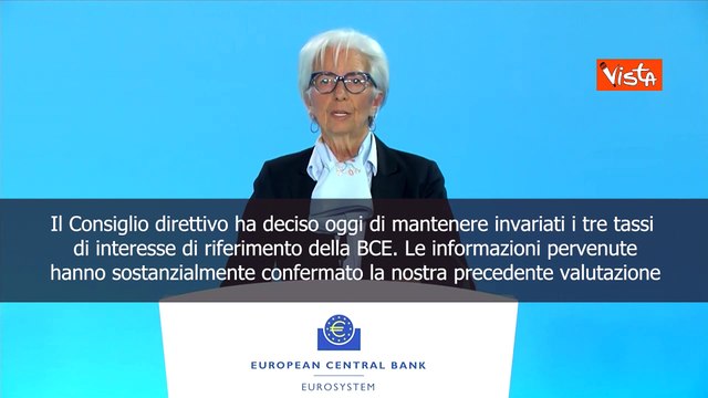 Lagarde (Bce): Tassi di interesse restano invariati