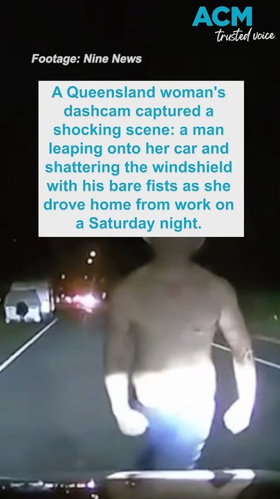 Terrifying moment stranger jumps on woman's car and smashes windshield