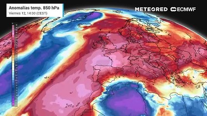 Anomalías de temperatura previstas a unos 1500 metros, para los próximos días.