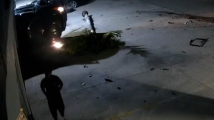 Driver flips car multiple times and crashes into garage at 80mph - before running away from scene