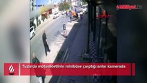 Tuzla'da motosikletlinin minibüse çarptığı anlar kamerada