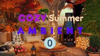 Cozy Summer Ambience with Fireplace, Cat Purring & Relaxing Piano Music | 2 Hours of Relaxation