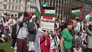 Pro-Palestinian protesters attend rally in Parliament Square