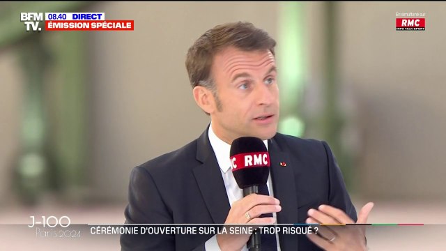 Emmanuel Macron à 100 jours des JO: On met en place un périmètre de sécurité qui va être très large où on va cribler tous les gens qui rentrent et qui sortent