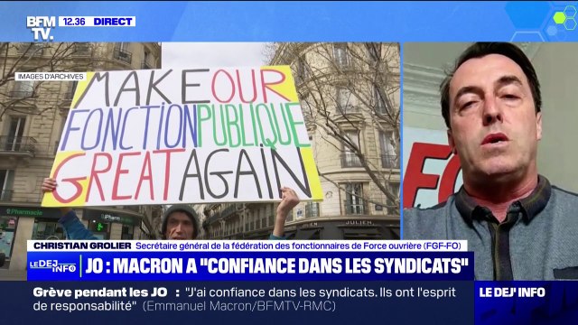 Christian Grolier (secrétaire général FGF-FO) sur les préavis de grève pendant les JO: Si le président de la République dit avoir confiance dans les syndicats, on l'invite à nous recevoir