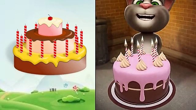 تعليم النطق للاطفال واسماء الفاكهة والخضروات والحلويات مع القط المتكلم توم Talking Tom Cartoo)