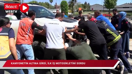 Kamyonetin altına girdi, ilk iş motosikletini sordu