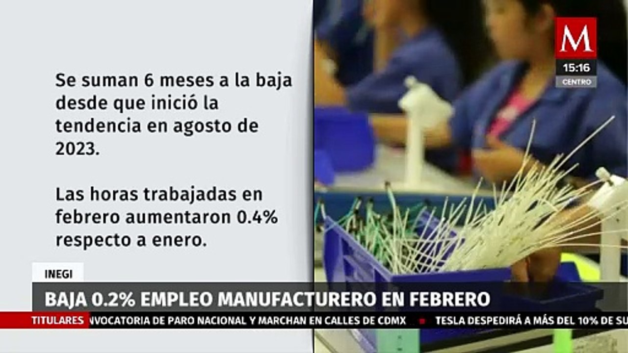 Empleo de manufactura en México cae un 0.2% en febrero; Inegi reporta seis meses a la baja