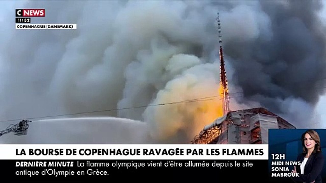 Copenhague: Regardez les images impressionnantes du bâtiment historique de l'ancienne Bourse en feu - Sa flèche emblématique s'est effondrée dans le brasier - VIDEO