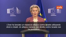 Von der Leyen: Condanniamo attacco Iran su Israele