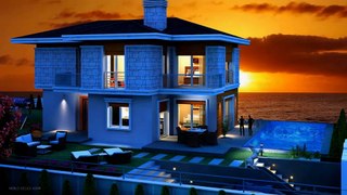 Luxurious villa on the beach facing a peaceful sunset