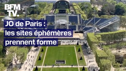 Скачать видео: JO 2024: les stades temporaires sortent de terre au pied des monuments parisiens