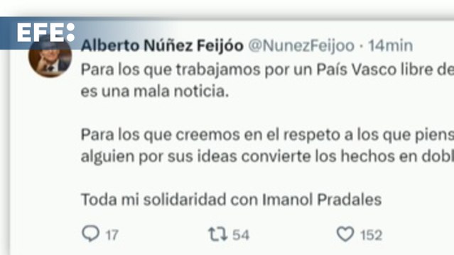 Feijóo traslada su solidaridad a Pradales porque toda agresion es una mala noticia