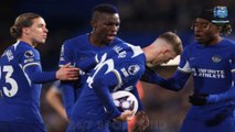 Embarrassing moment: Three Chelsea players were embroiled in a physical row before the Blues' fifth goal against Everton