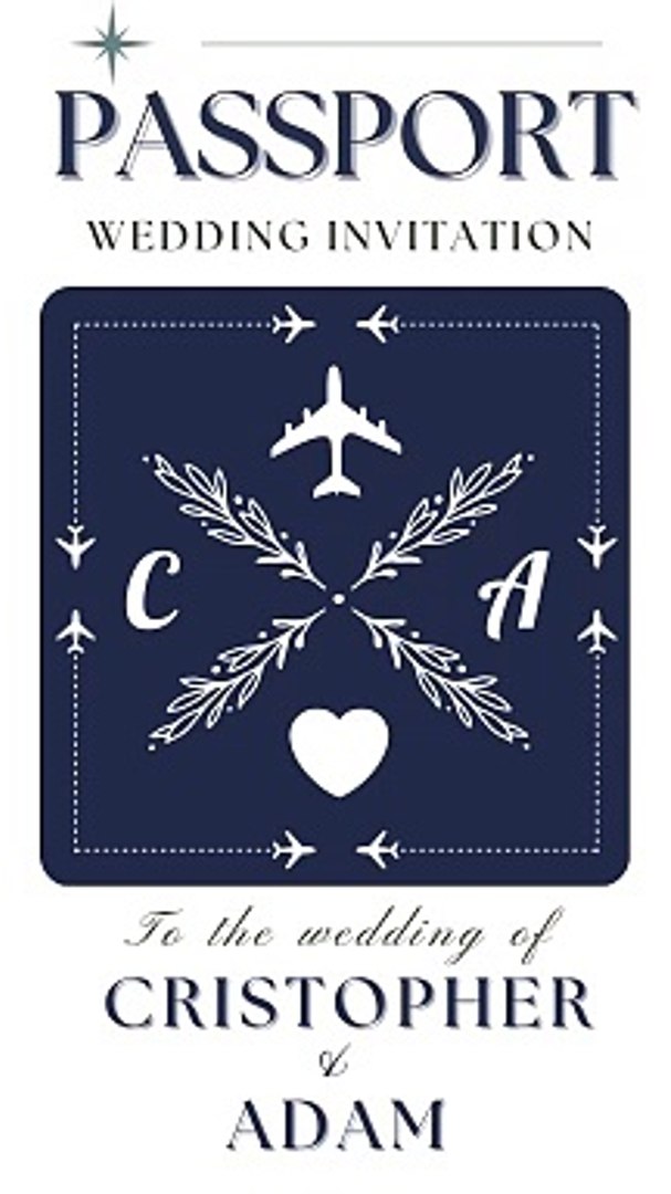 ⁣Light blue color animated passport wedding invitation