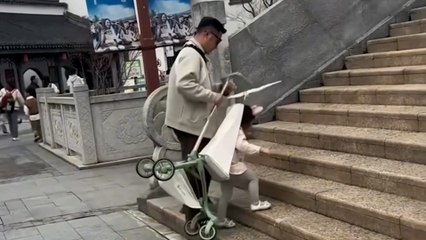 Dad has smart hack to avoid carrying tot up flights of stairs