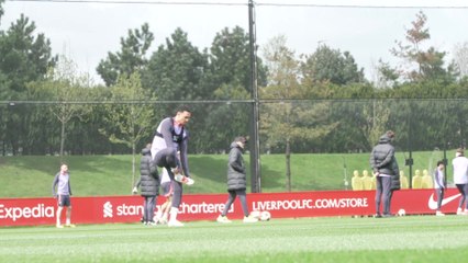 Liverpool training profiles featuring Jones, Szoboszlai, Salah, Alexander-Arnold and Robertson