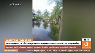 Imagens mostram propriedades de São Gonçalo sendo inundadas pelas águas de Boqueirão de Piranhas