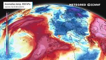 Anomalías de temperatura a 850 hPa previstas para los próximos días: frías en azules y cálidas en rojos