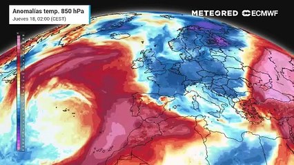 Anomalías de temperatura a 850 hPa previstas para los próximos días: frías en azules y cálidas en rojos