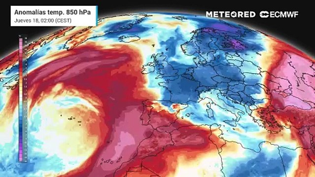Anomalías de temperatura a 850 hPa previstas para los próximos días: frías en azules y cálidas en rojos