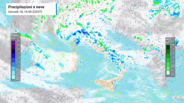 Le precipitazioni previste nei prossimi giorni