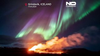 WATCH: Northern Lights shine over an erupting volcano in Iceland