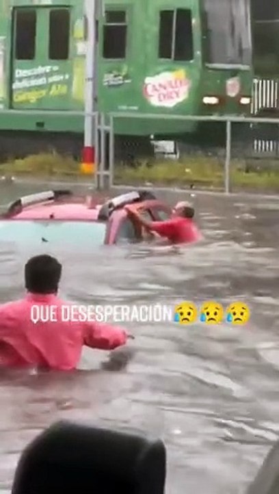 Rescatan a abuelitos y a su mascota atrapados por inundaciones