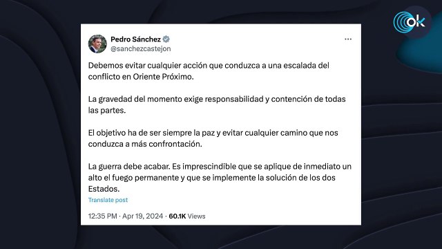 Sánchez pide a Israel evitar la «guerra» tras rebajar a «acontecimientos» los bombardeos de Irán
