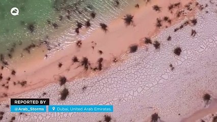 Temporary rivers and lakes appear in the desert after torrential rains in Dubai