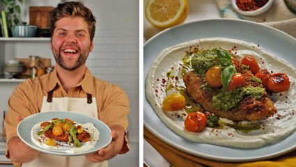 How to Make Crispy Pesto Chicken with Whipped Feta & Tomatoes