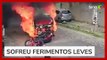 Motociclista é atropelado por Kombi em chamas no Rio de Janeiro
